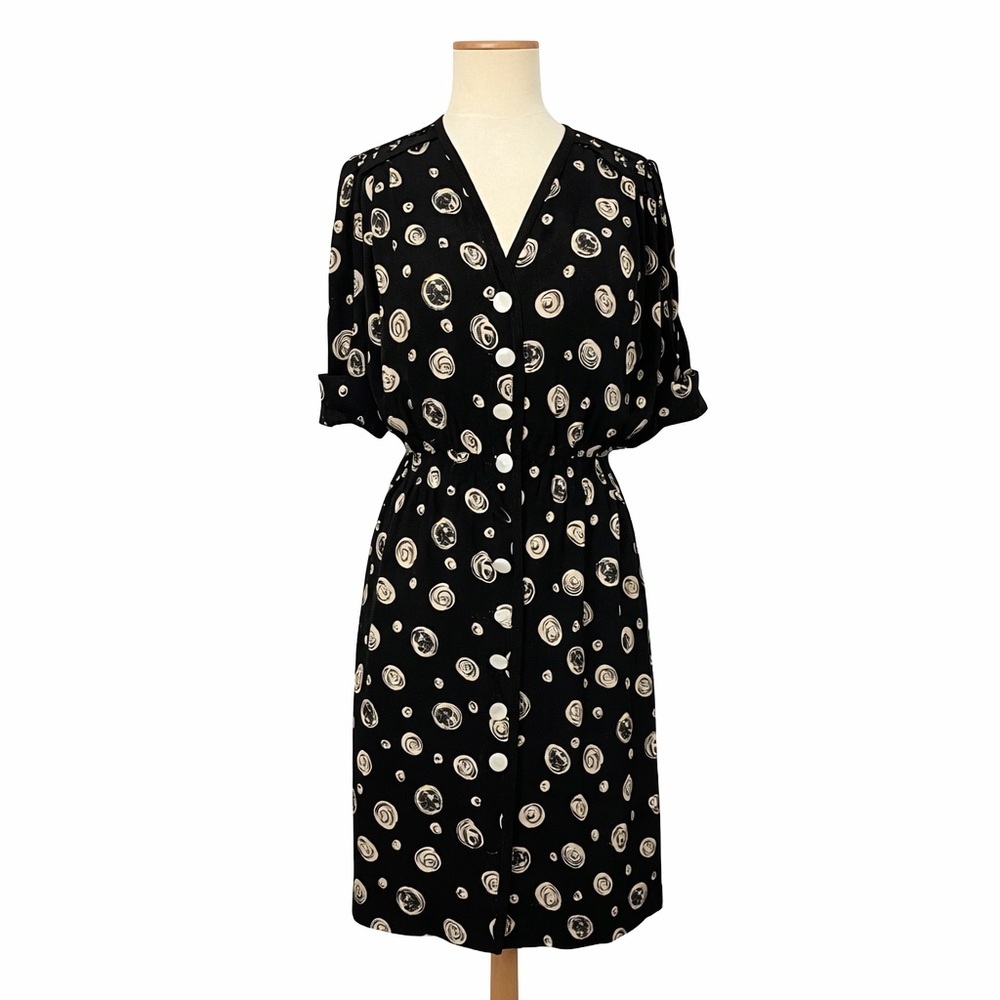 Louis Feraud US12 42 Vintage Cap Sleeve black circle dot 0128